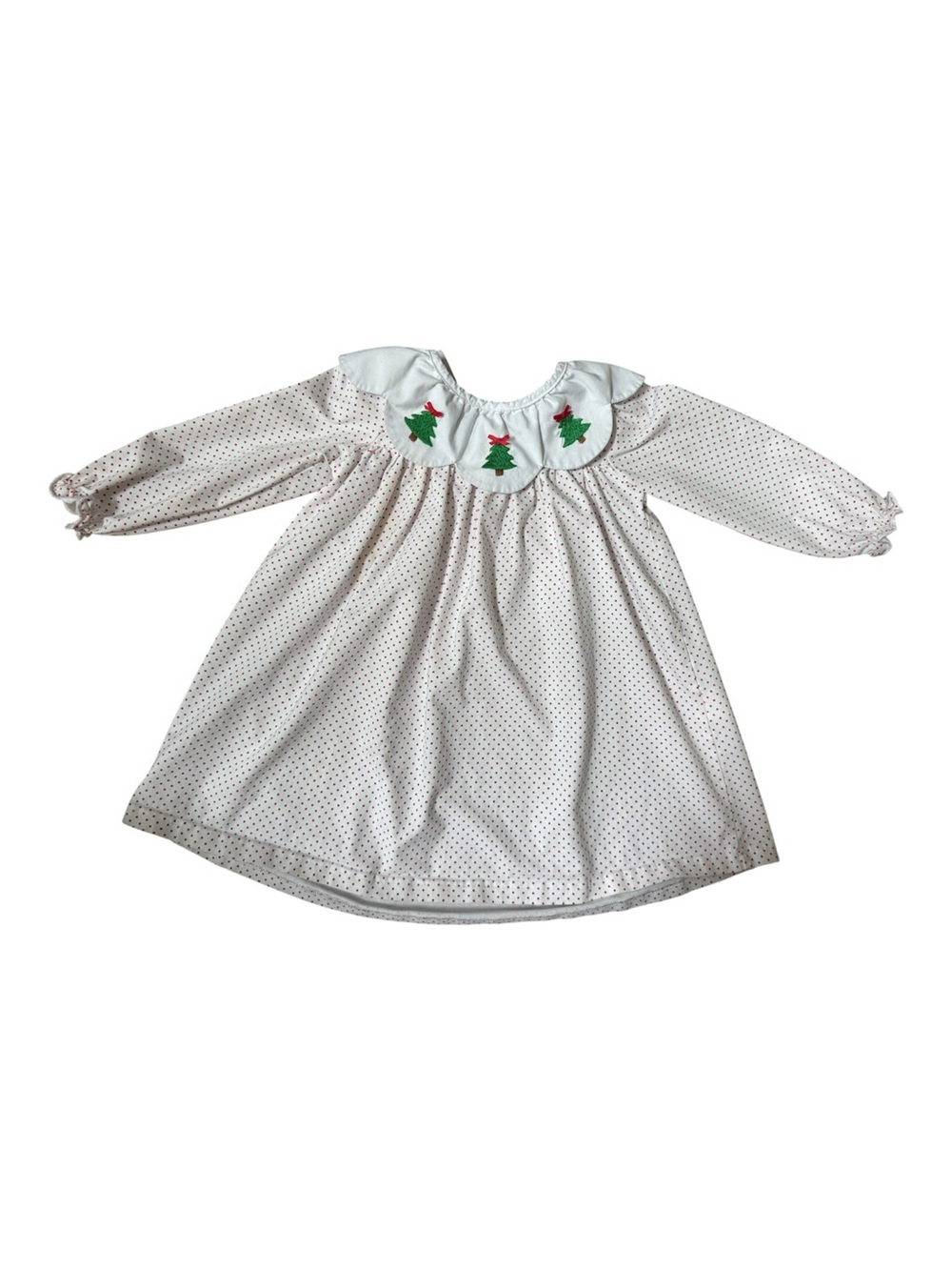 Christmas tree embroidered toddler dress